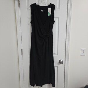 Lands' End Women's Black Pullover Center Ruched Dress Large